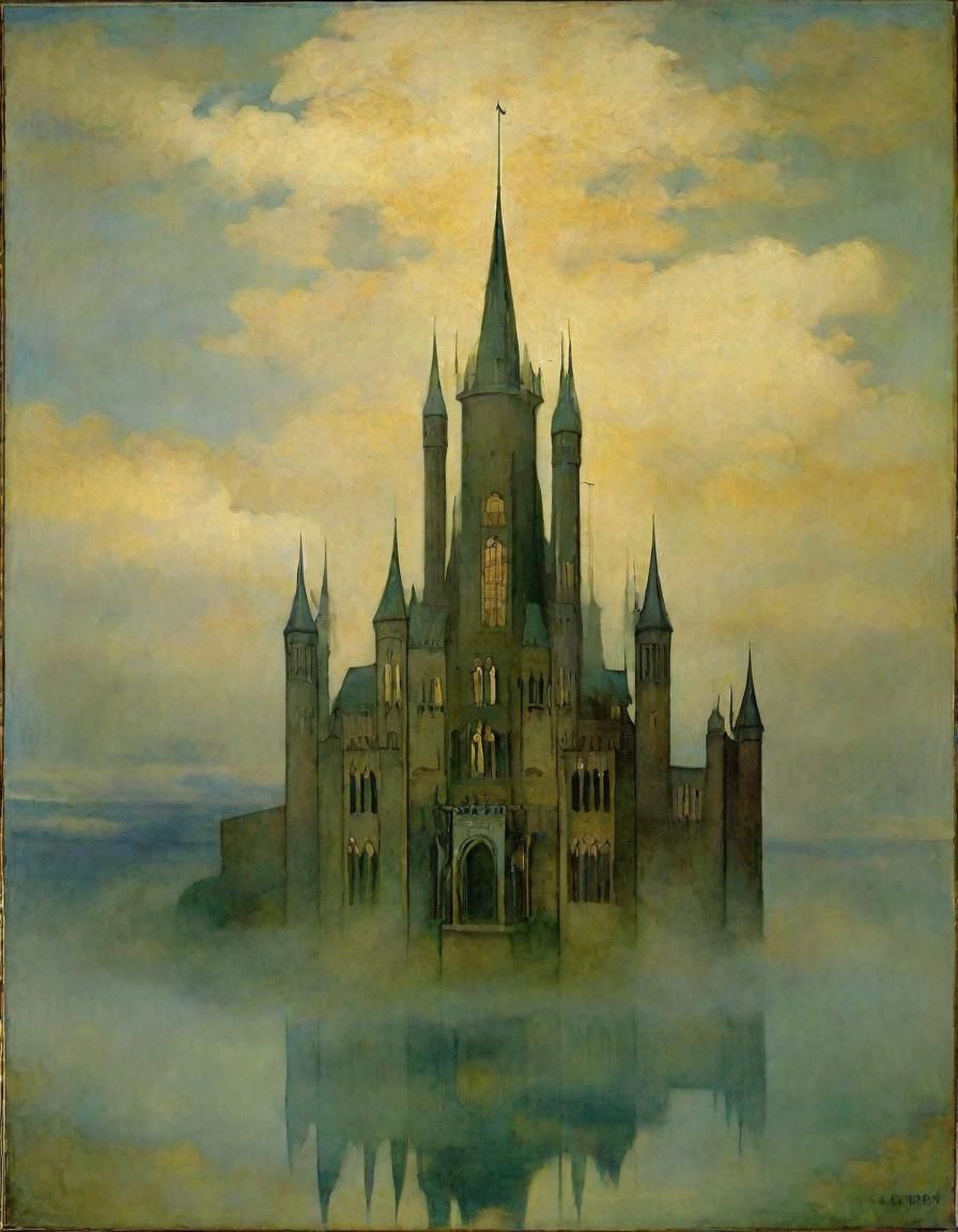 Surreal Castle in Sky: Art Nouveau Symbolism