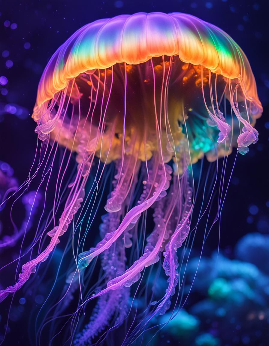 Iridescent Neon Jellyfish Bioluminescent Art