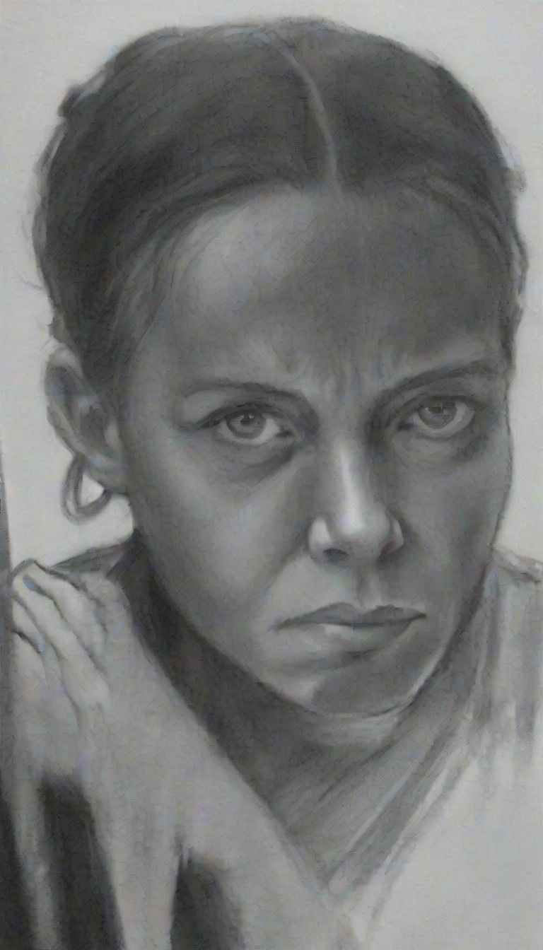 A Sorrowful Mother's Solitude in Expressive Charcoal