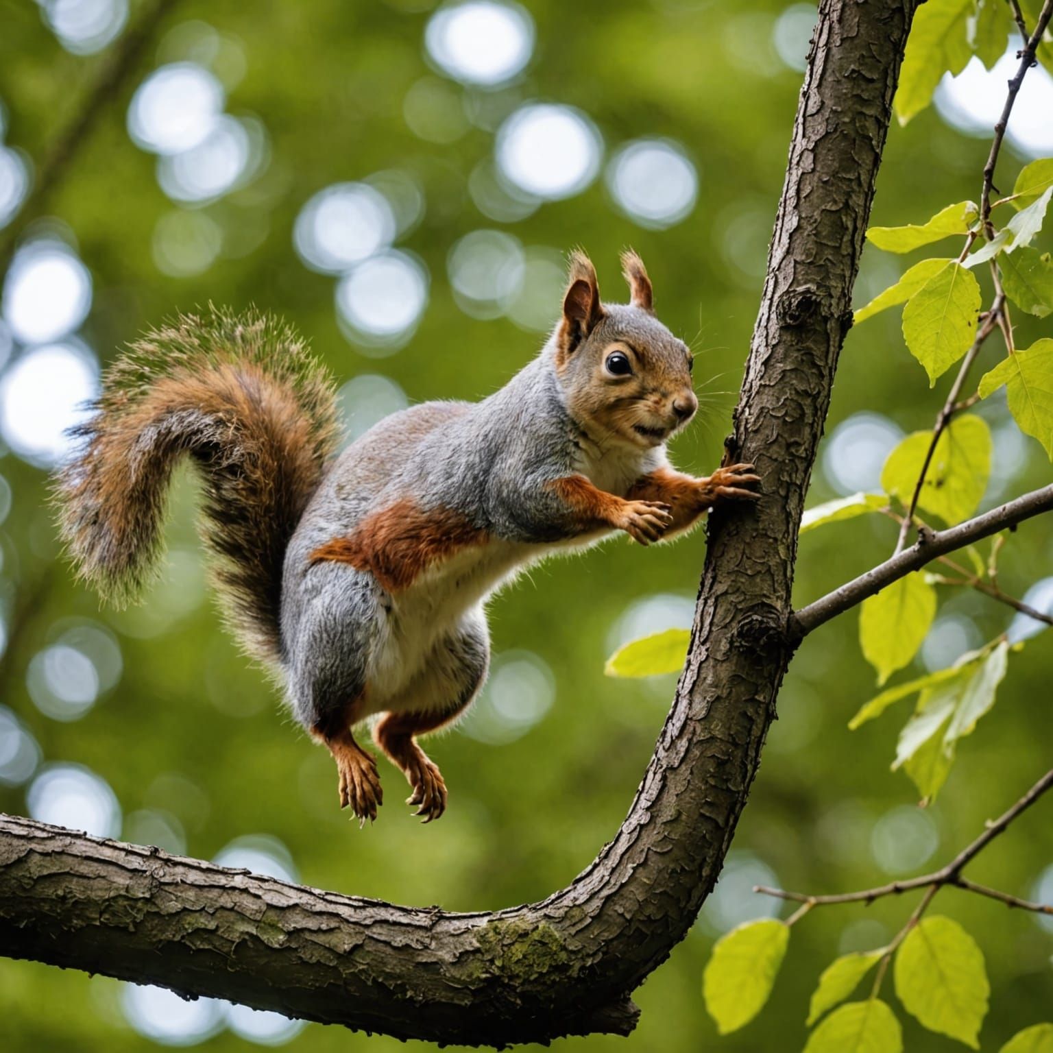 Squirrel Leaping Through Tree Branches