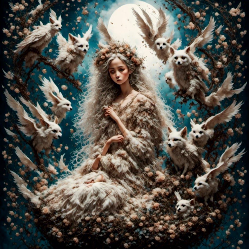 In a dreary glass heart, there sits a young woman, bewildered and sorrowful, surrounded by beautiful yet mischievous cre...