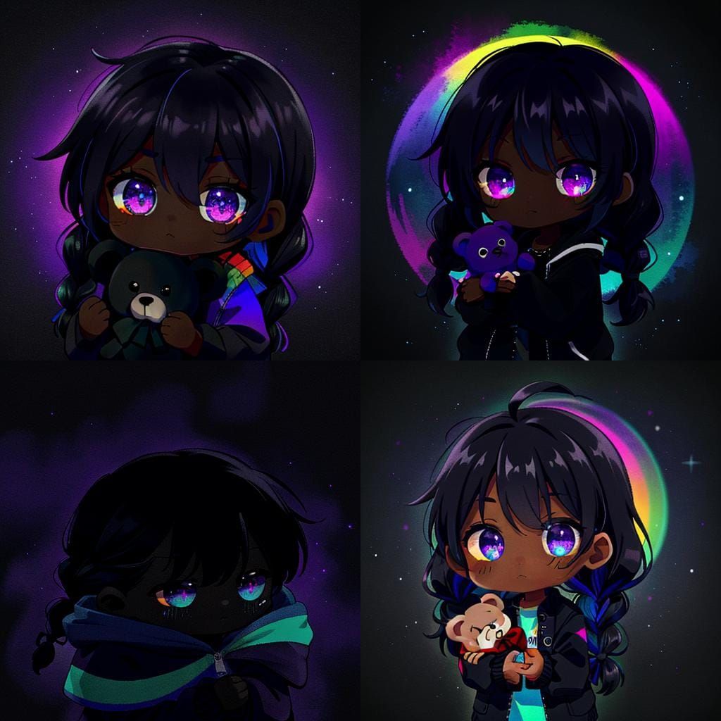 Chibi Kid in Glow-in-Dark Jacket with Teddy Bear