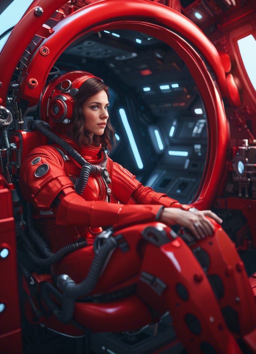 Cosmonaut and Robot in Spaceship Cockpit