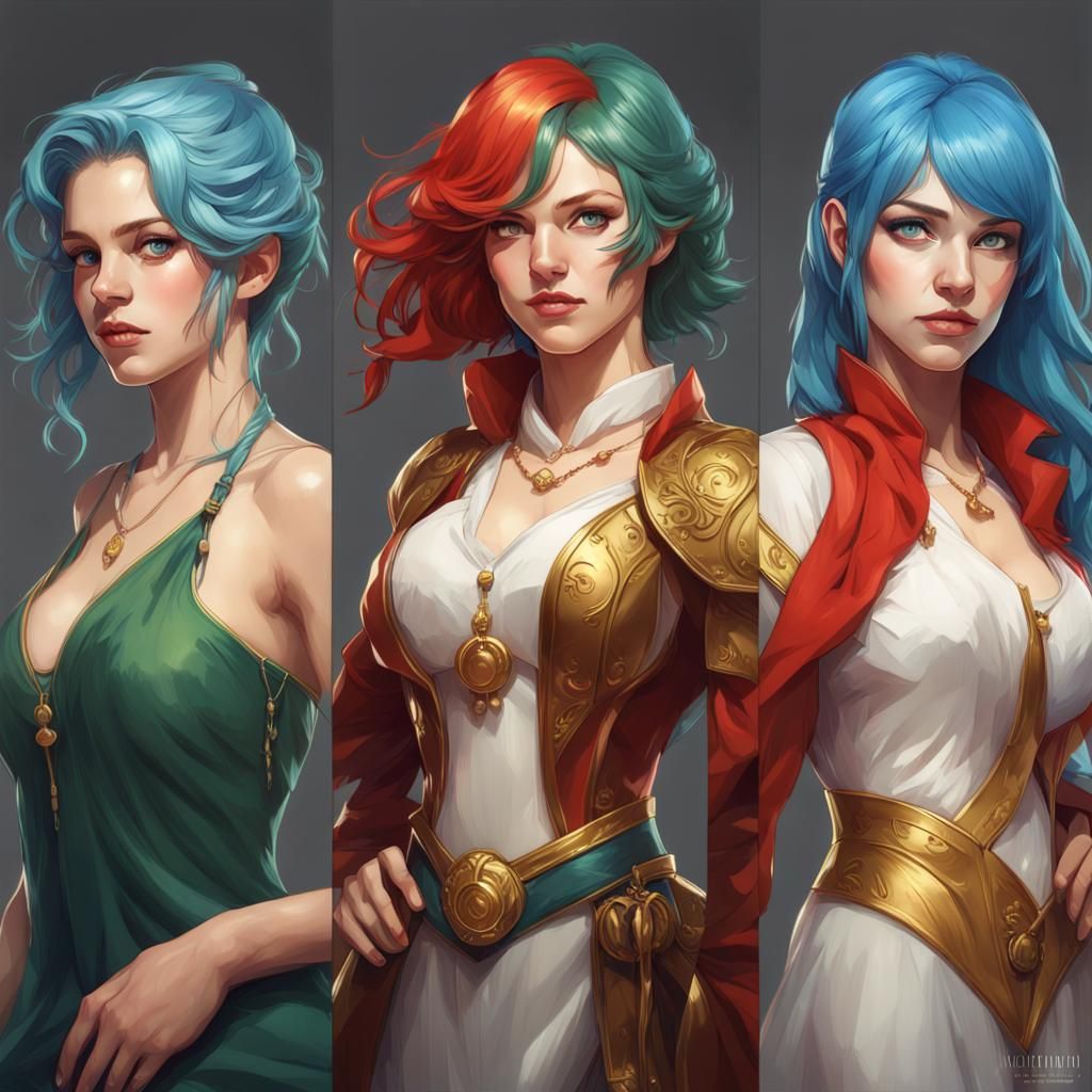Colorful Portrait of Three Girls in Artgerm Style