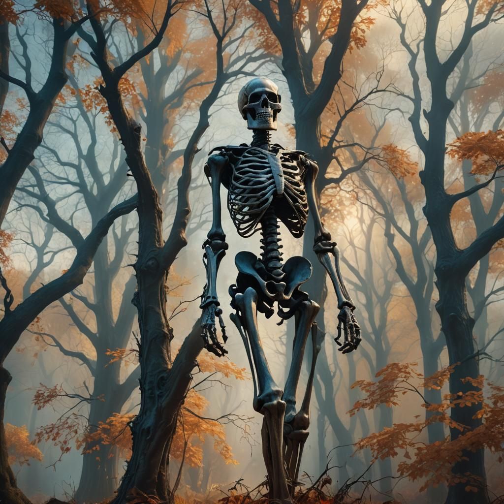 Autumn Skeletons in Fantasy Landscape, Digital Matte Paintin...