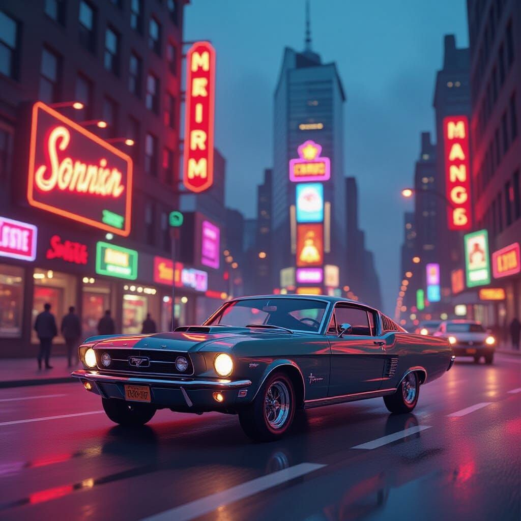 1960s Muscle Car in the Bronx: Retro Cityscape