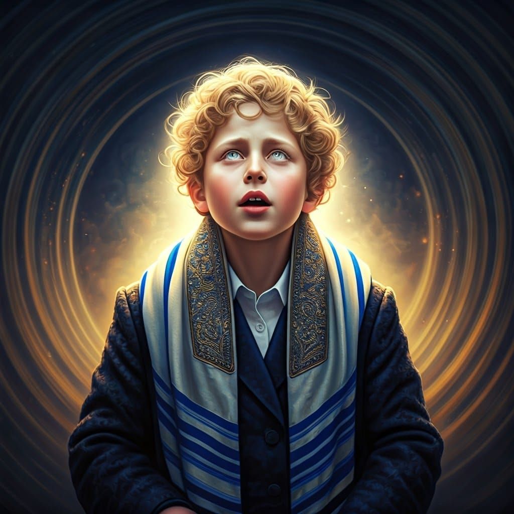 Blond Jewish Boy in Ecstatic Reverence with Divine Visions