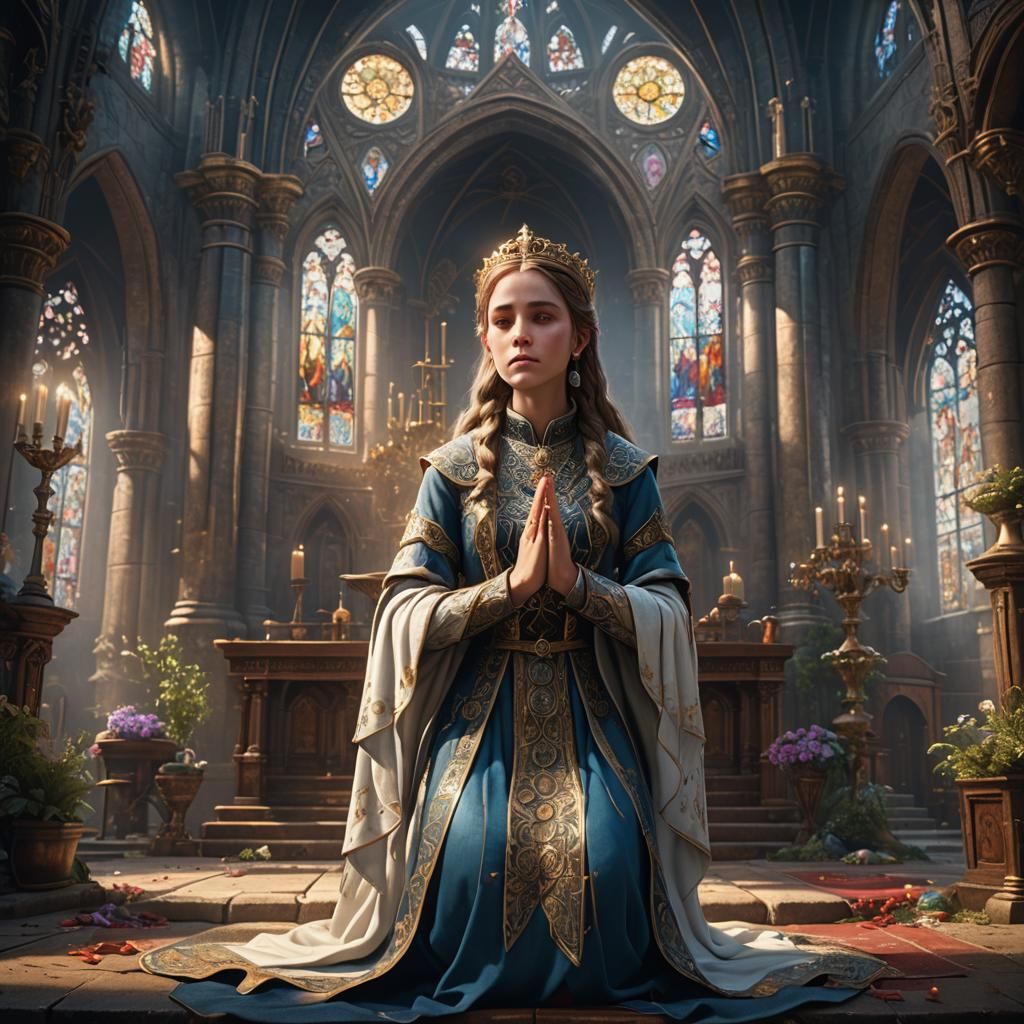 Christian Princess Praying: Detailed Matte Painting