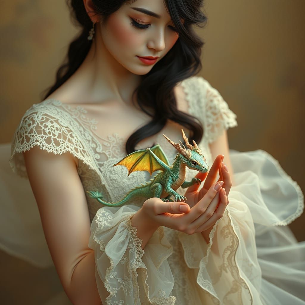 Whimsical Woman Enchants with Gentle Dragon Companion