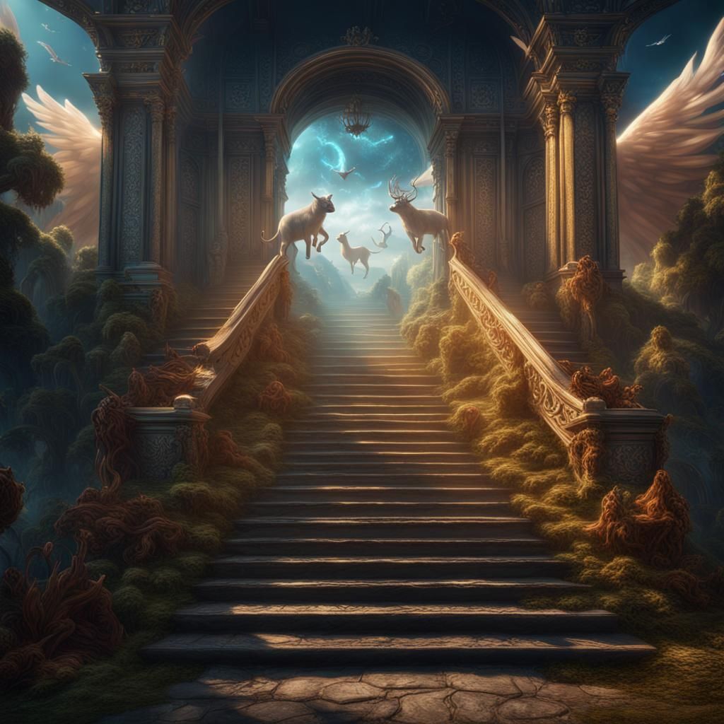 Animal Spirits Ascend a Fantastical Stairway to Heaven
