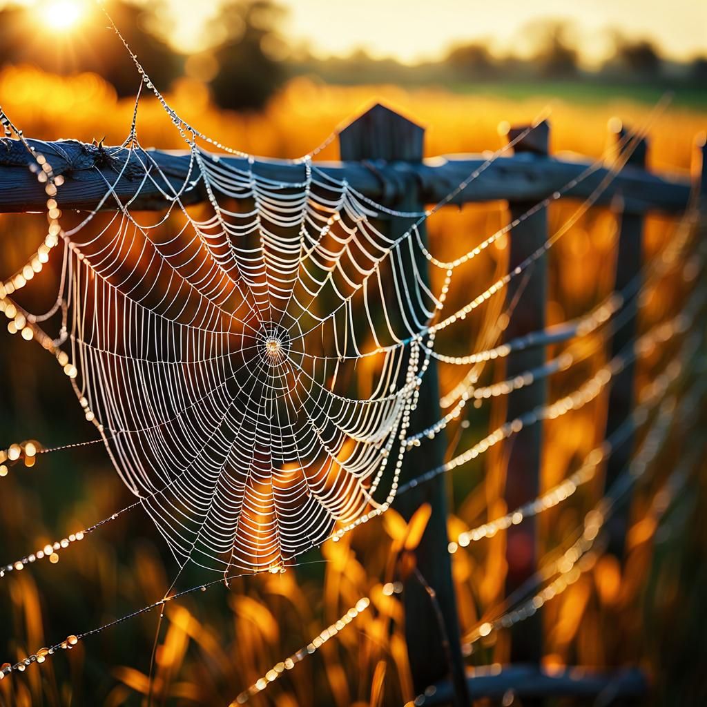 Spiderweb in Autumn Field: Macro Photography