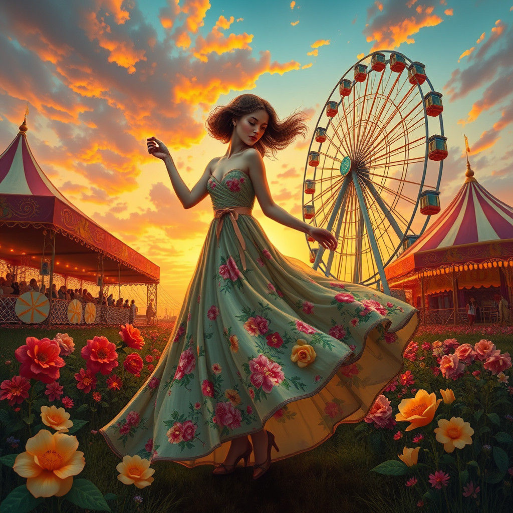 Dreamy Carnival Dancer in Whimsical Florals