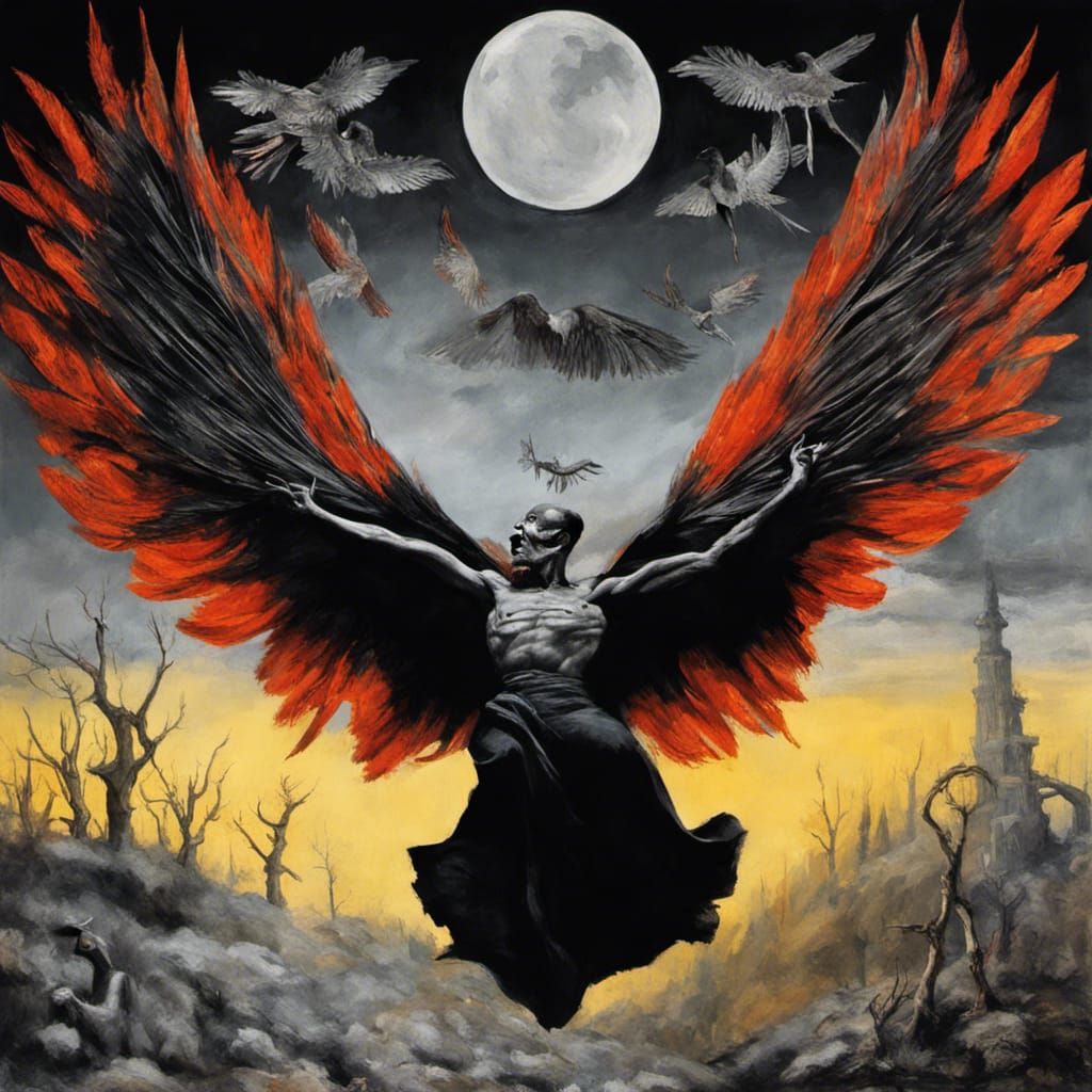 Crow Man Soaring in Surreal Dreamscape