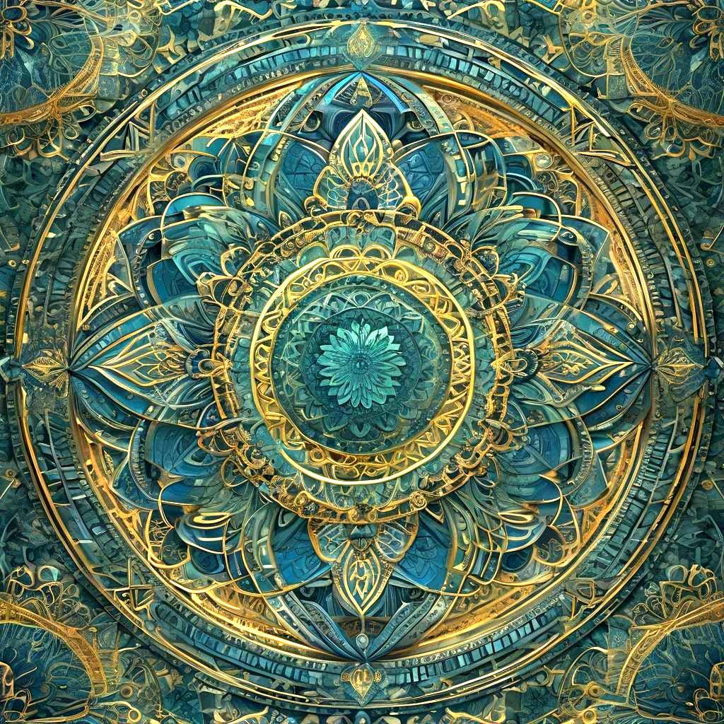 A circular mandala design centered around a simple Celtic kn...