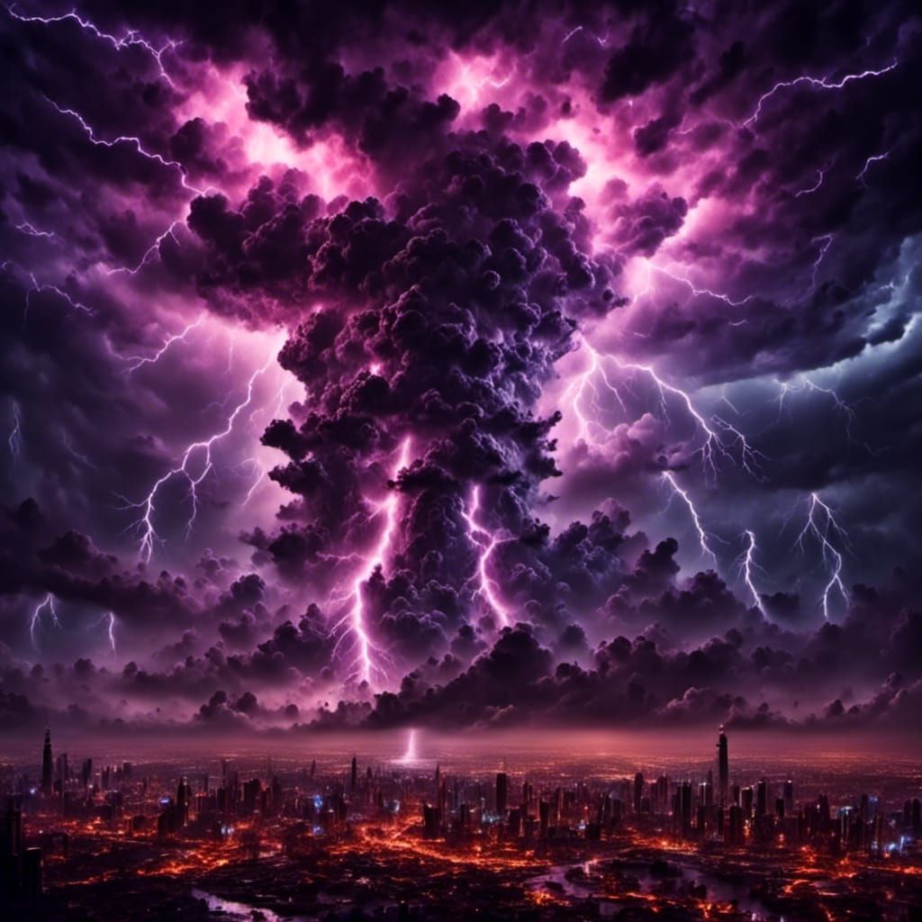 Mighty Tornado Destroying Everything as Oil Painting