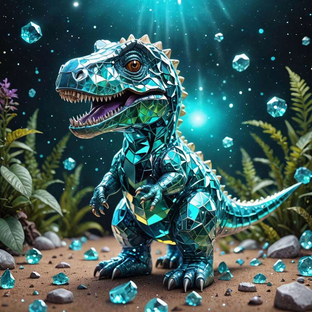 Aquamarine Baby T-Rex in Astral Illustration