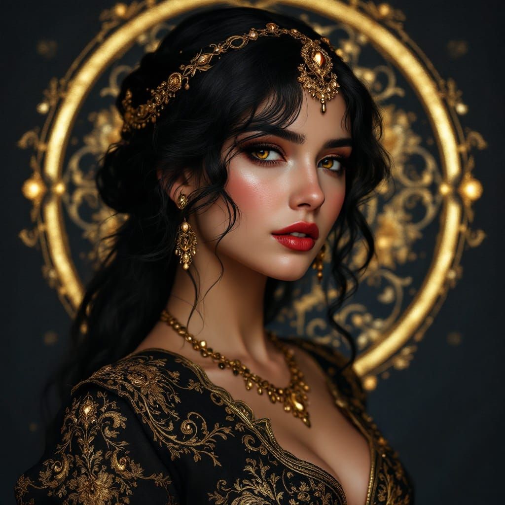 Elegant Woman Portrait in 19th Century Oil Painting Style