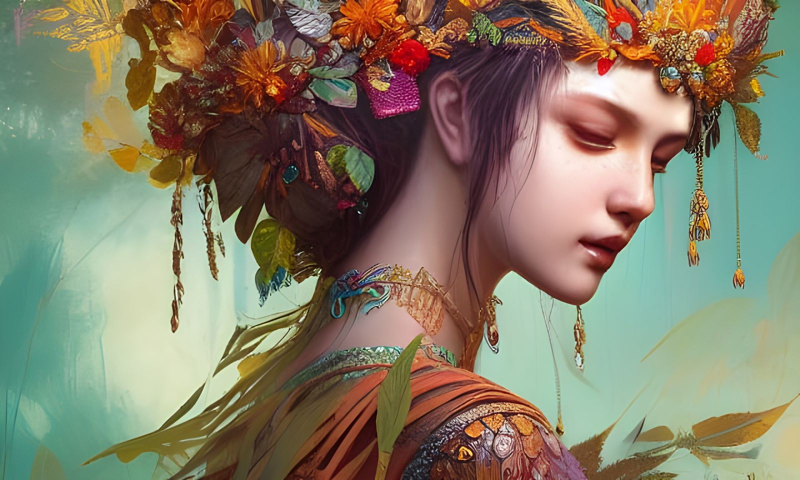 Goddess of Peace with Leaf Crown, Digital Painting