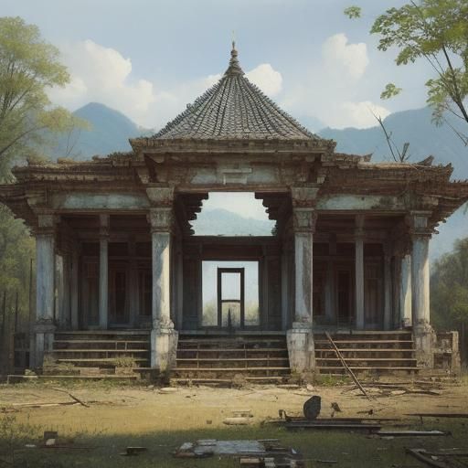 Abandoned Temple Ruins in Mixed Artistic Styles