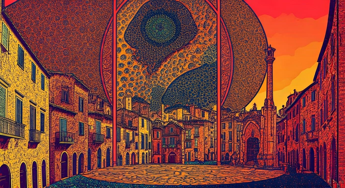Surreal Italian Cityscape with Fractal Brainrot