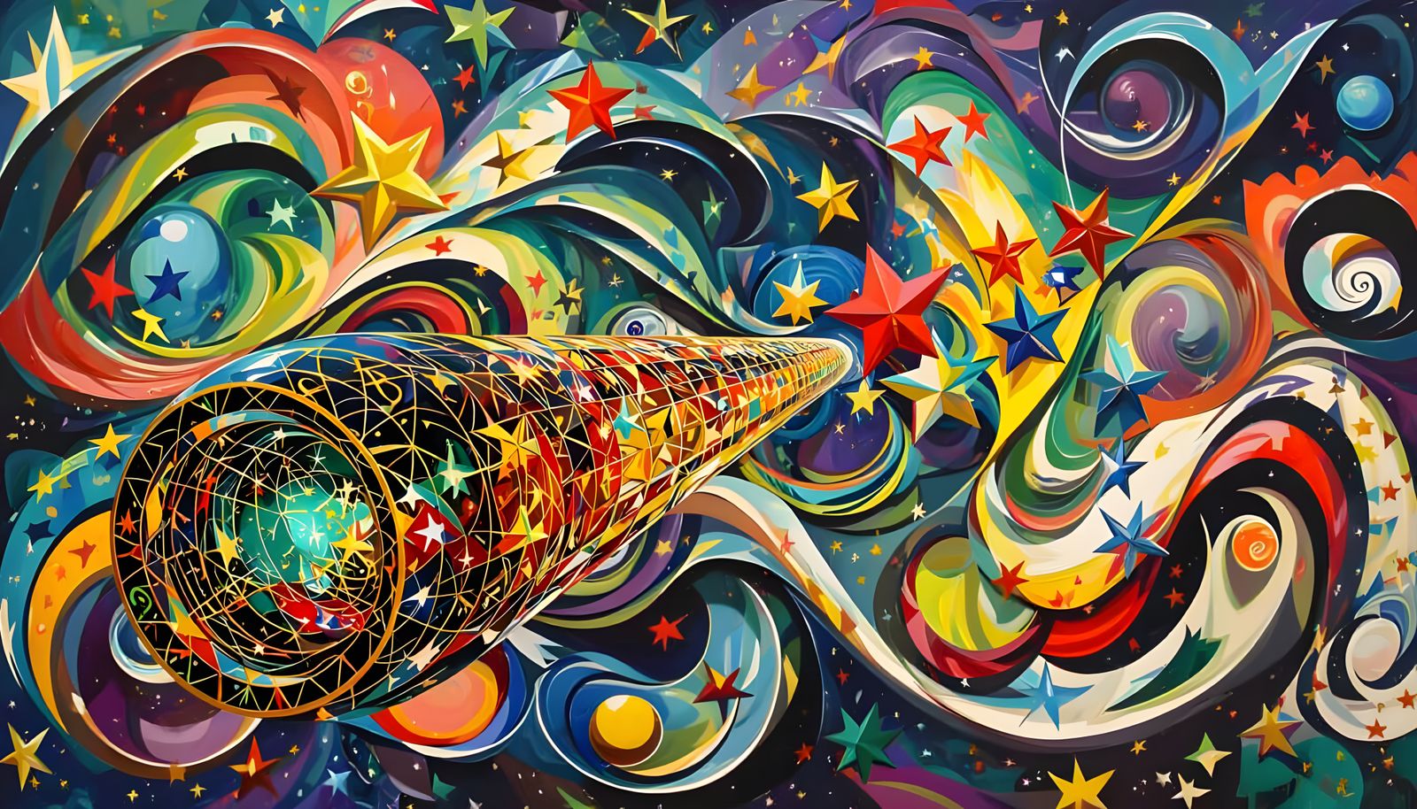 Surreal Cosmic Cylinder Reflecting Impasto Starscape