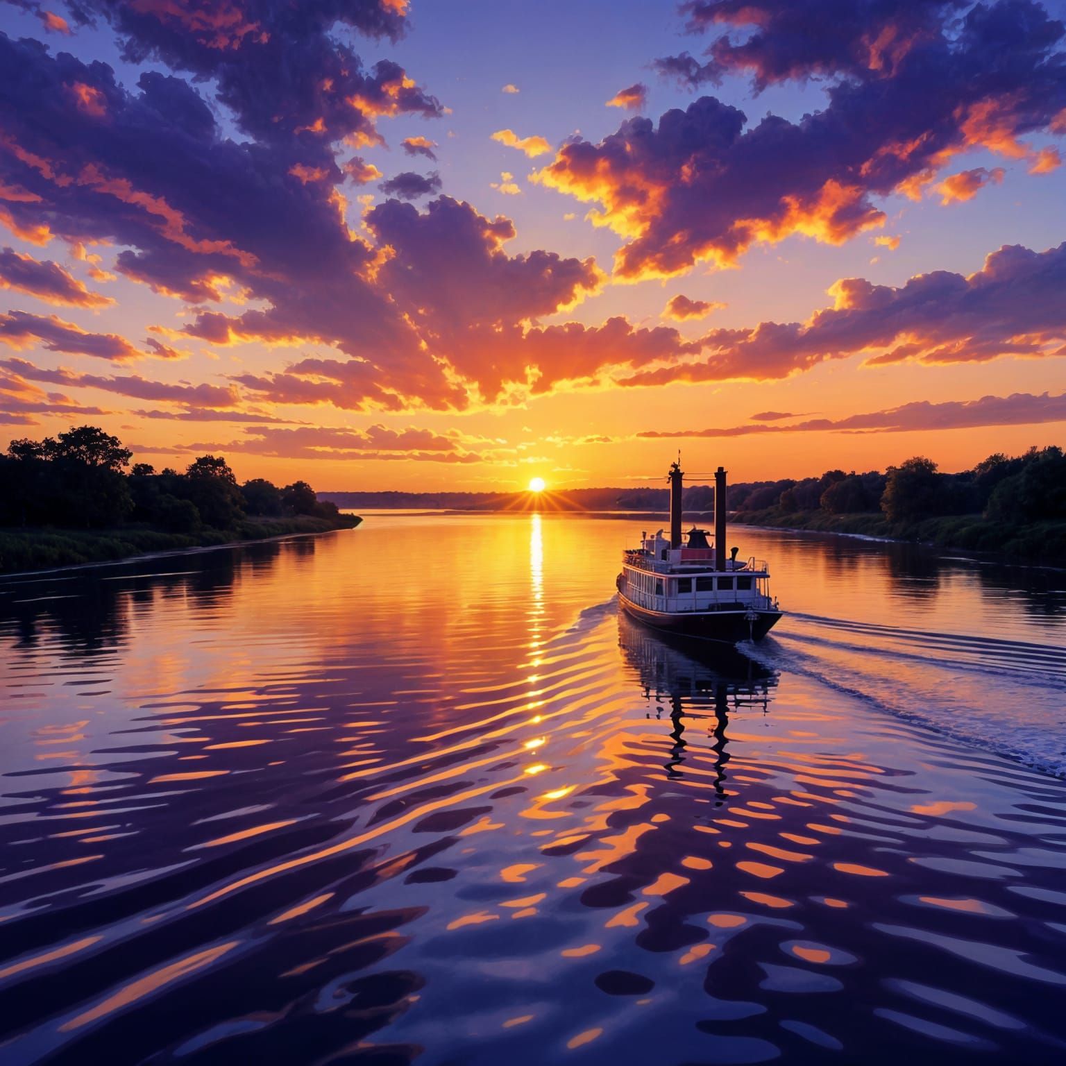 Mississippi River at Dusk in Romantic Style