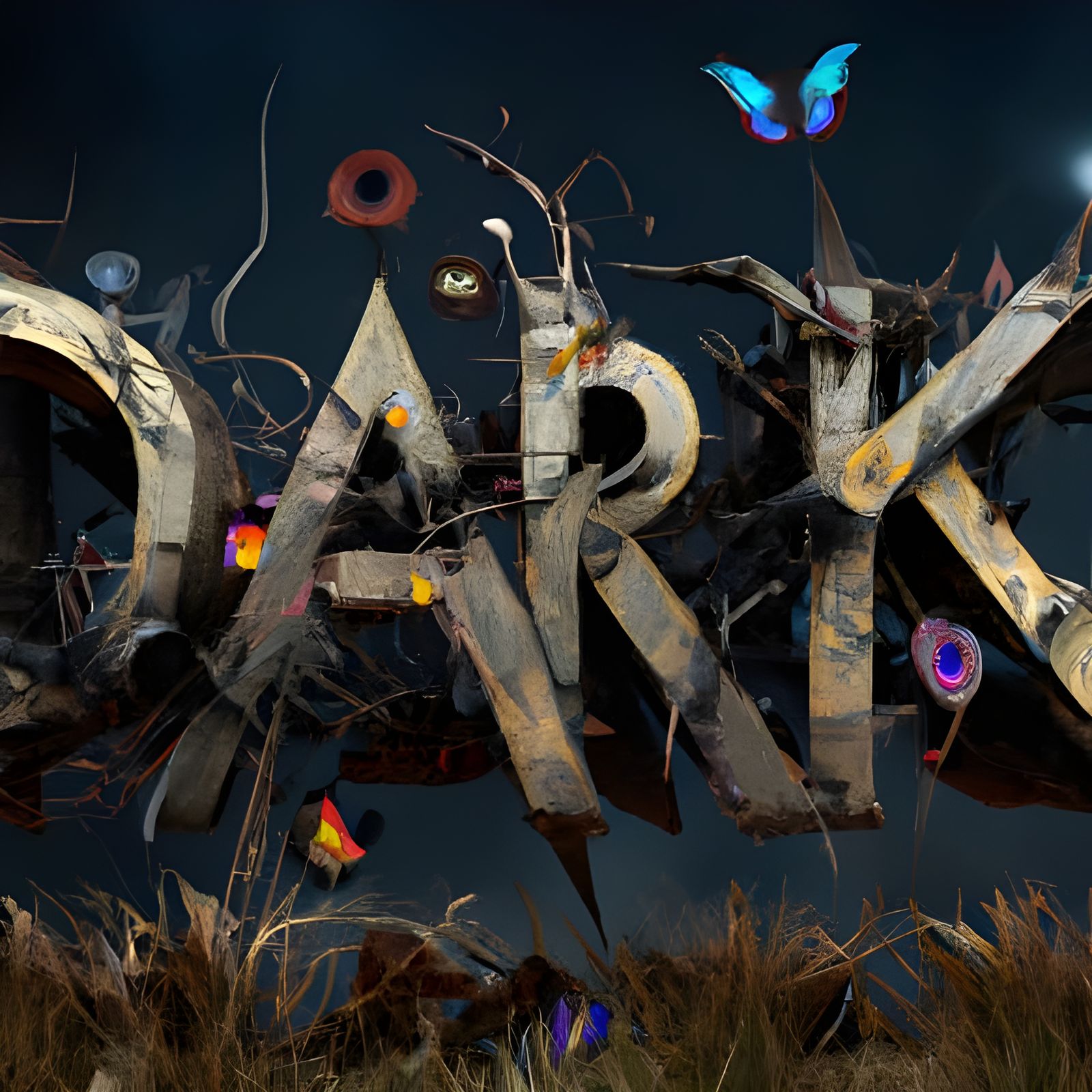 Text "Dark" Art Made of Thorns and Flowers