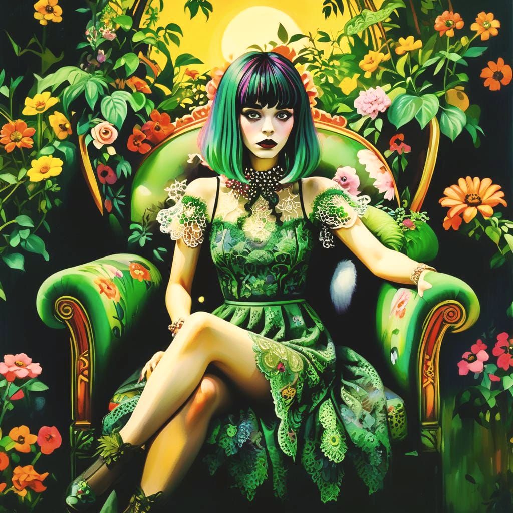 Whimsical Clay-Textured Lady with Green Hair