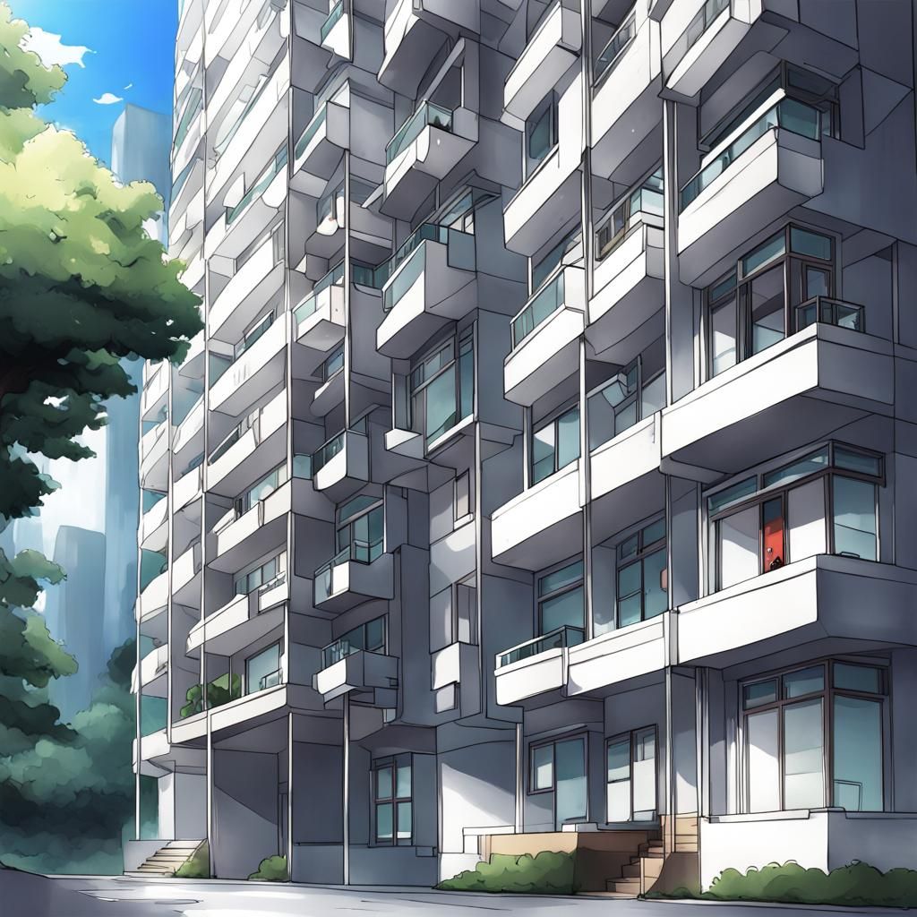 Anime-Style Condo Building Illustration
