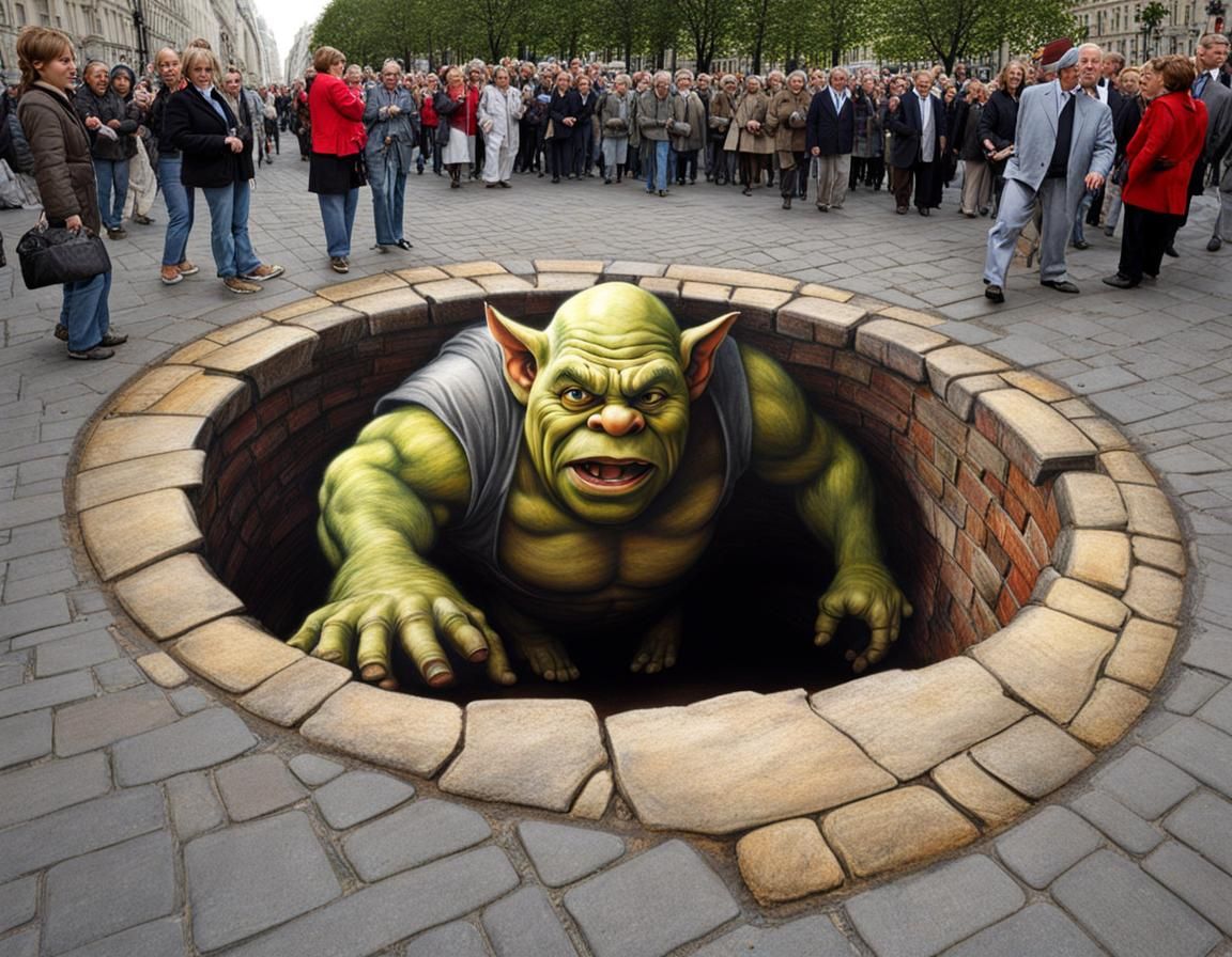 Ogre Emerges: 3D Street Art Illusion