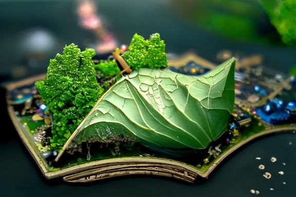Magical Fairy Kingdom on Leaf: Hyperrealistic Macro Photo