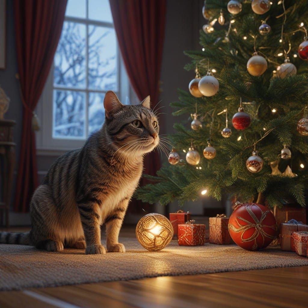 Sleek Cat Watches Enchanted Christmas Tree