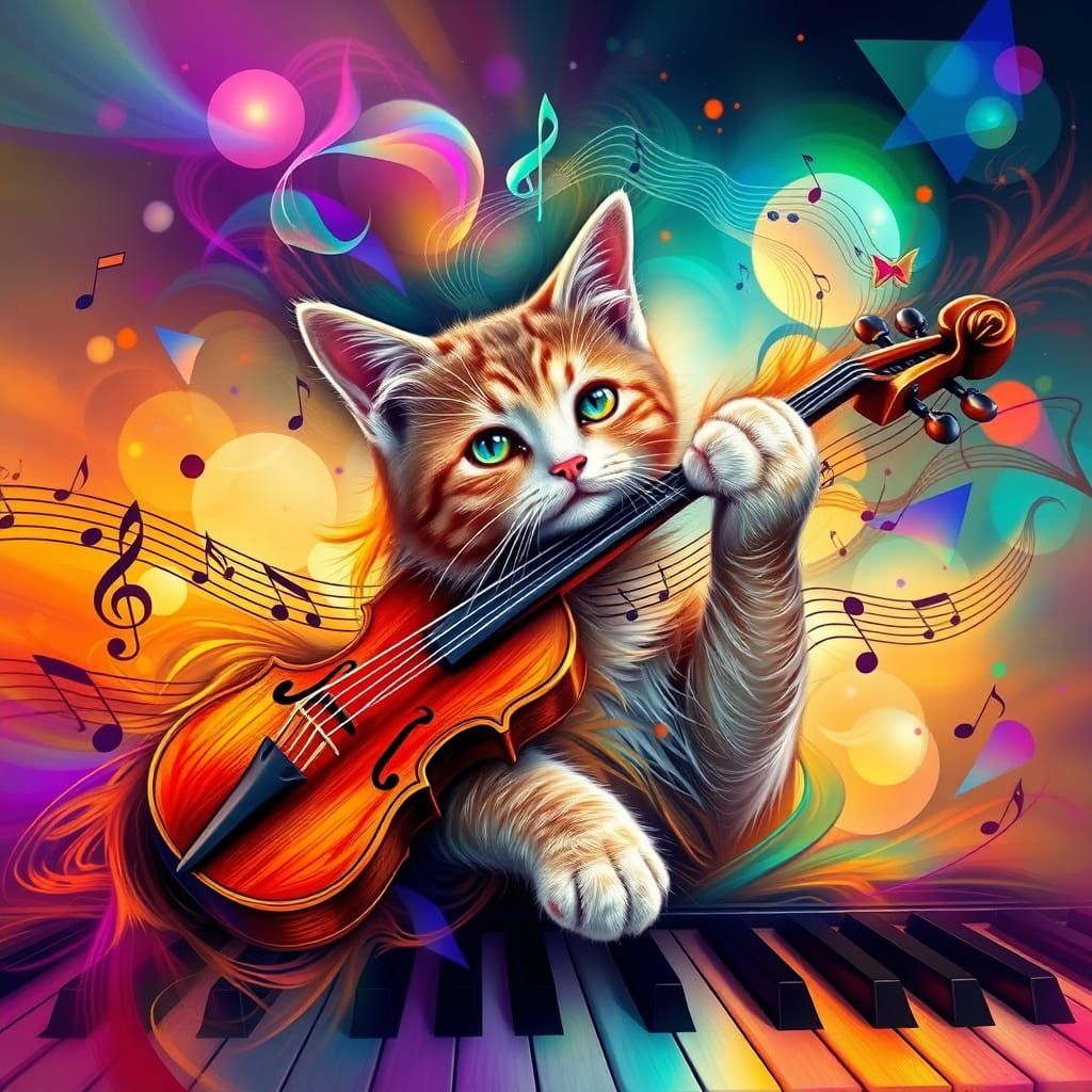 Vibrant Fractal Feline Musicianship