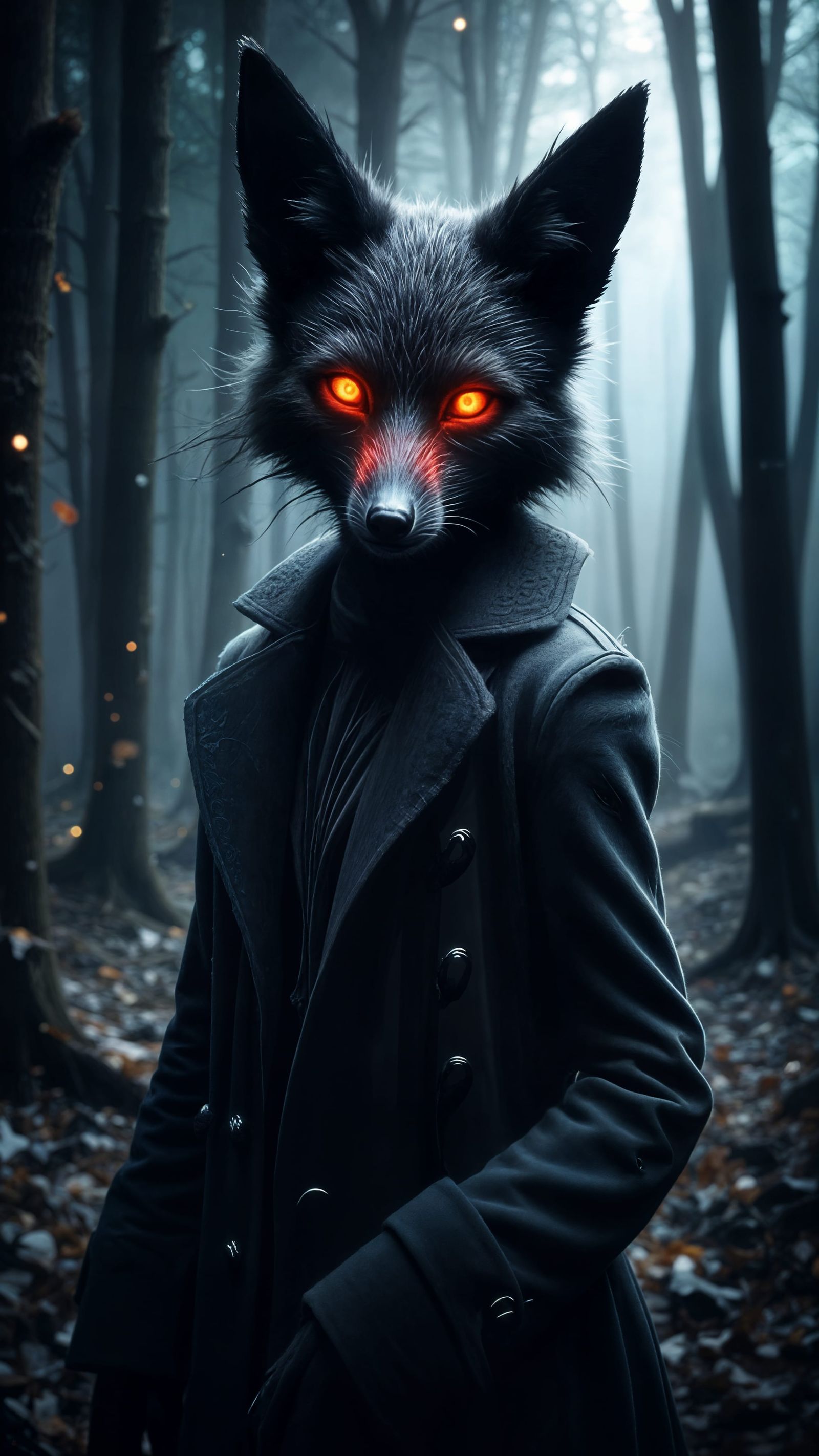 Therian Fox with Glowing Runes in Dark Fantasy Art