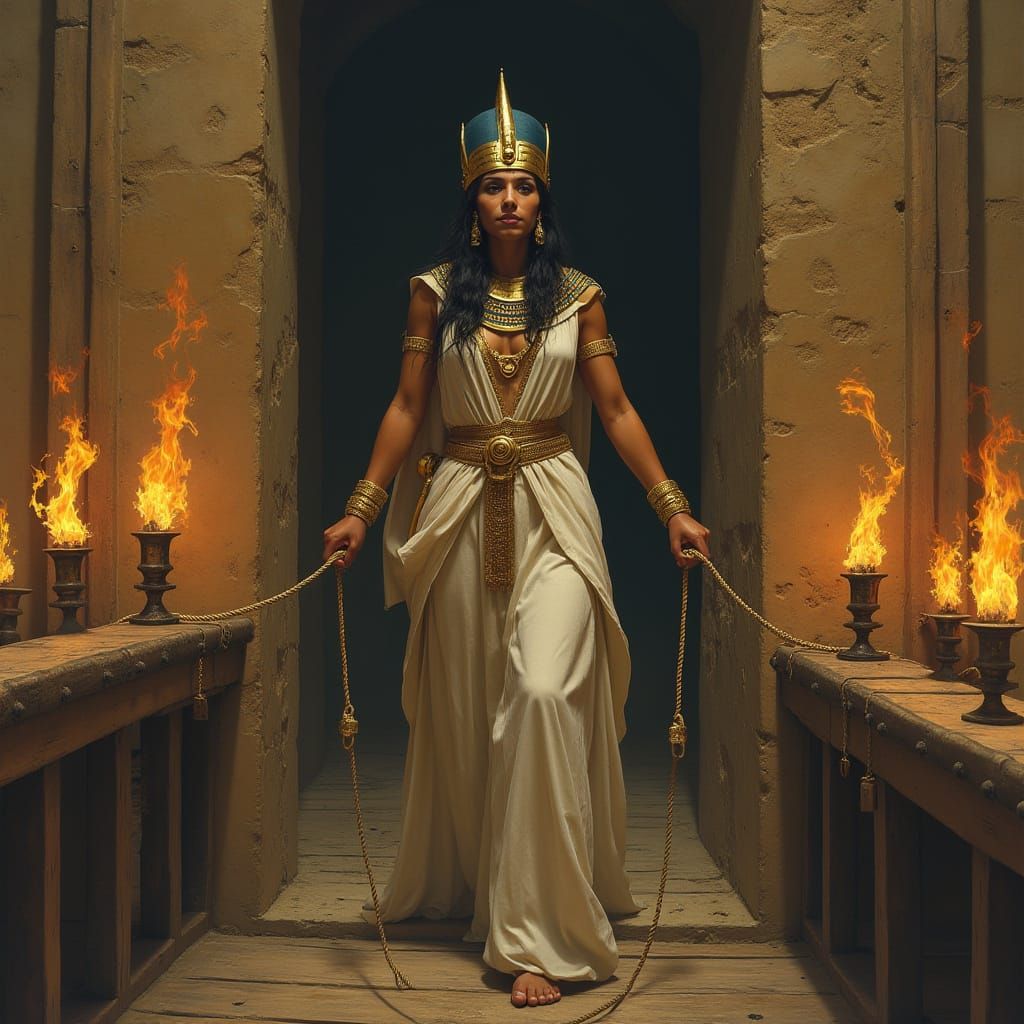 Egyptian Queen on Ancient Ship Deck
