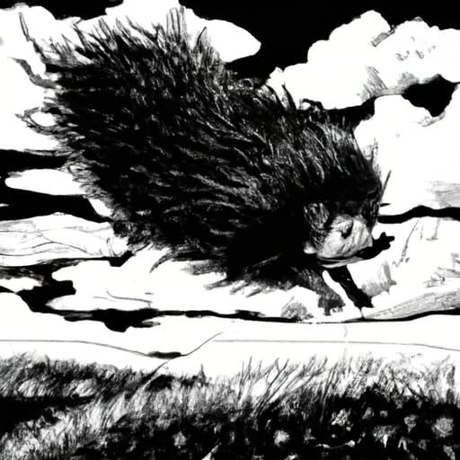 Hedgehog Bouncing in Black Ink Style