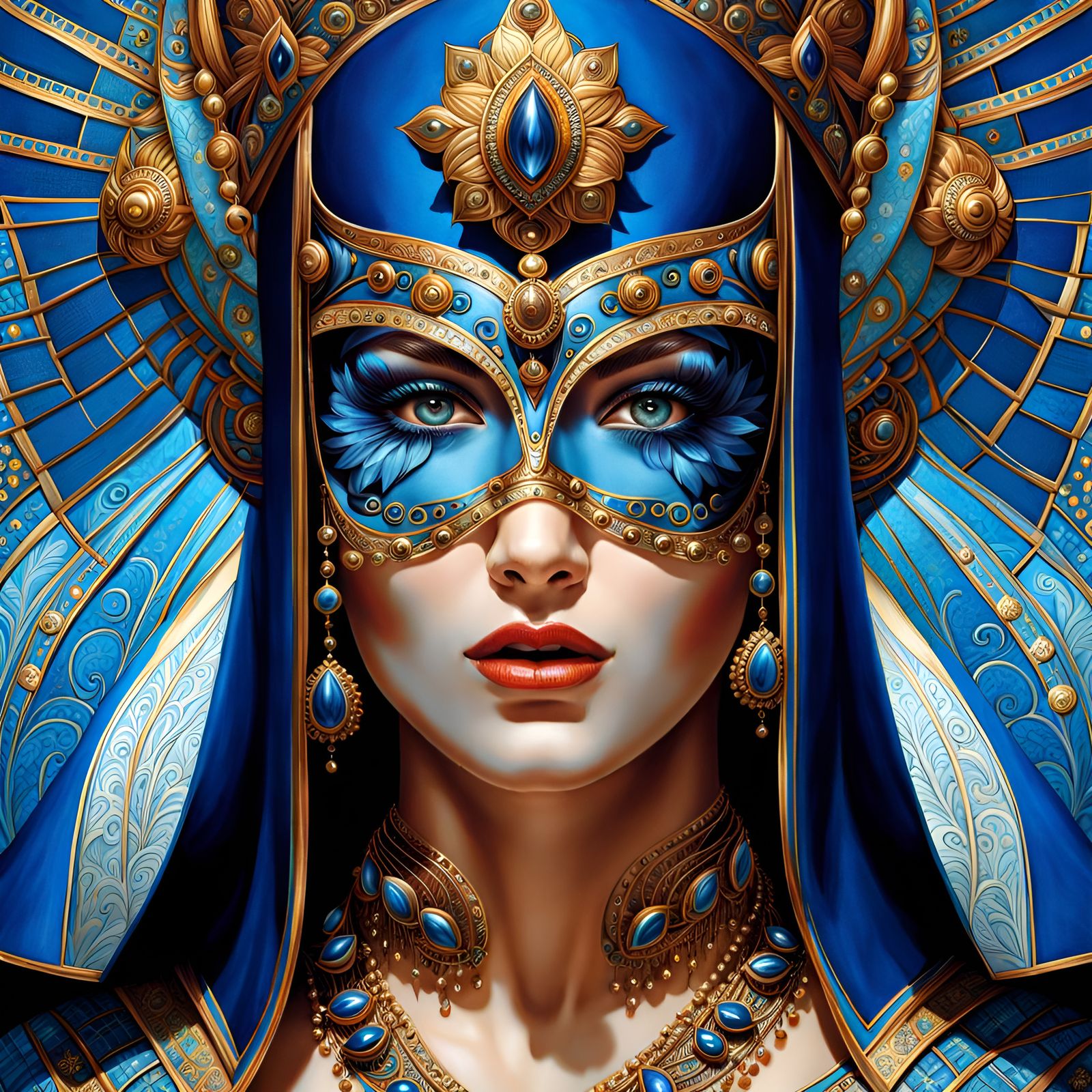 Blue Masked Woman: Hyperdetailed Sci-Fi Portrait