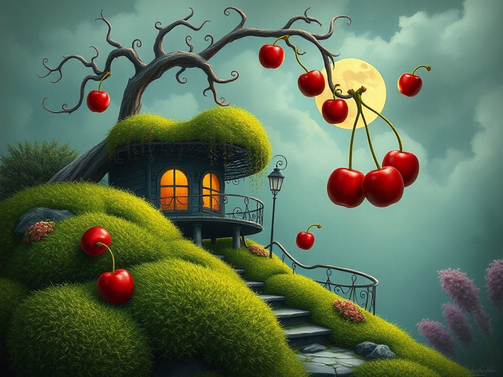 Joyful Cherry Blossom Scene in Polished Minimalistic Style