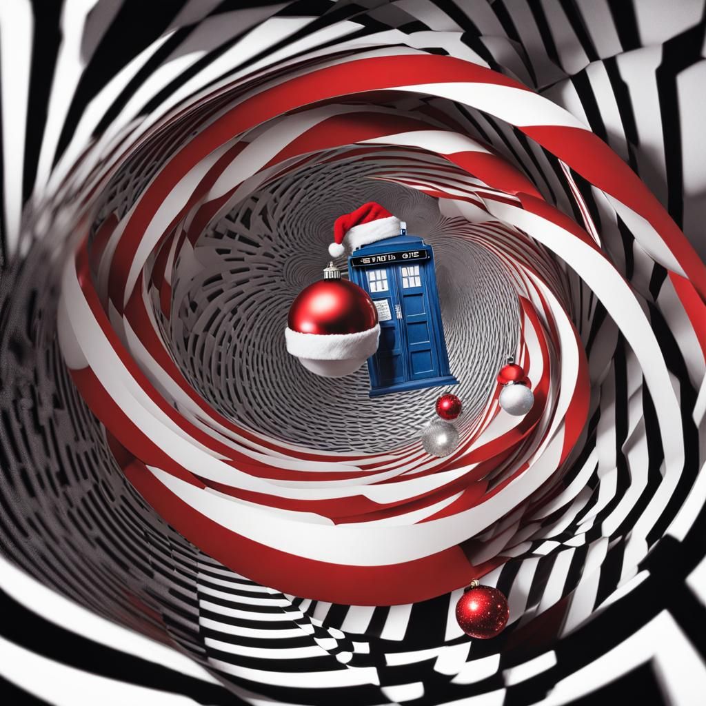 Dr Who TARDIS  chasing James Bind down an  black and white o...