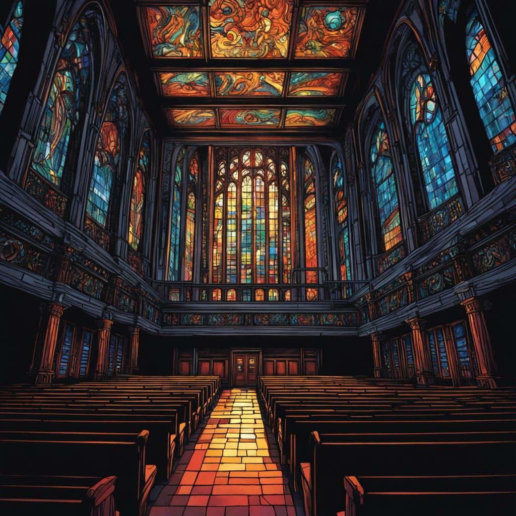 Laser Show in High School Auditorium Comic Art Style