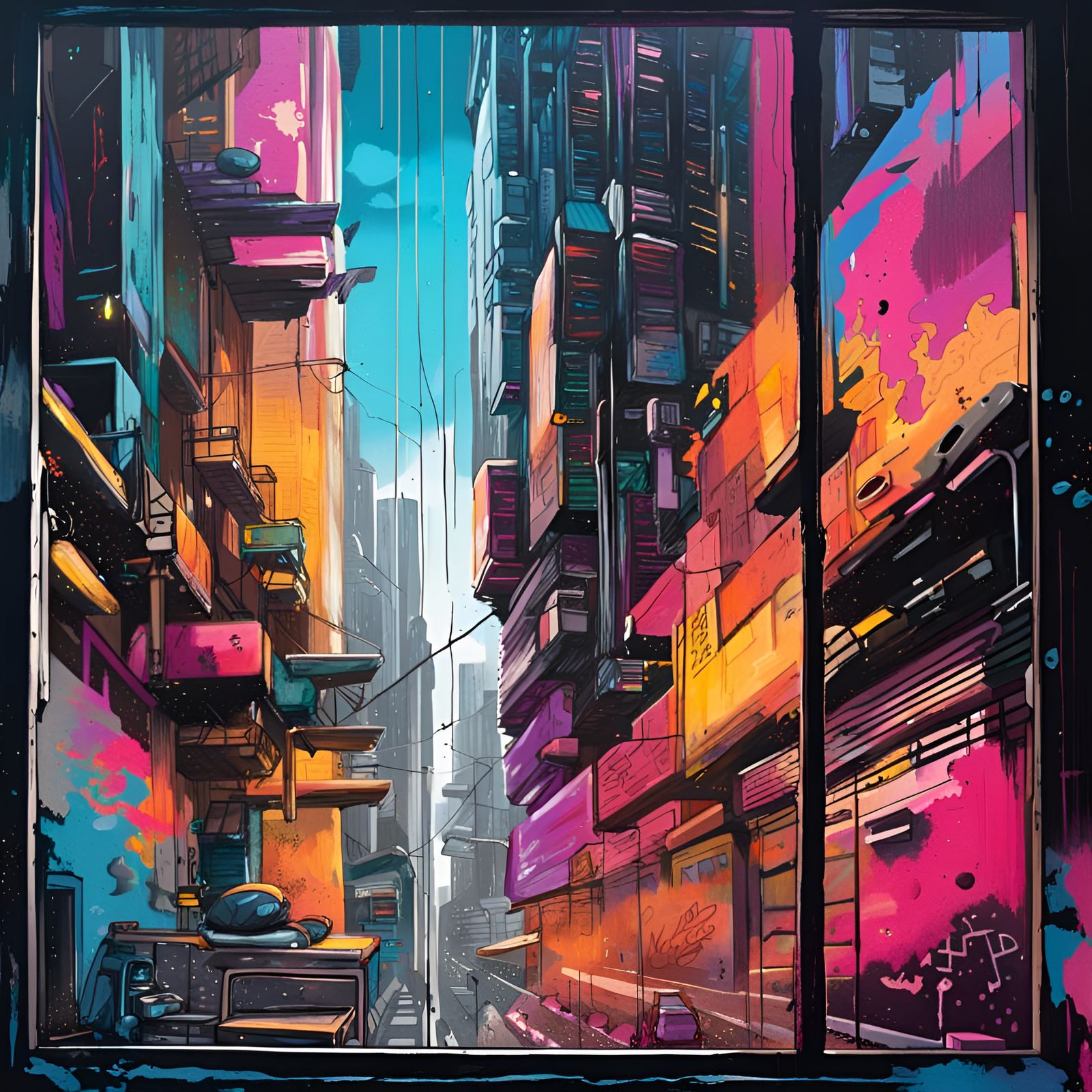 Cyberpunk Cityscape View Through Window