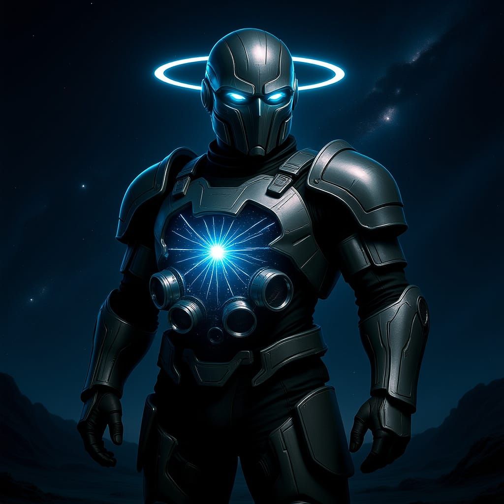 Futuristic Knight with Cosworth V12 Engine in Cosmic Setting