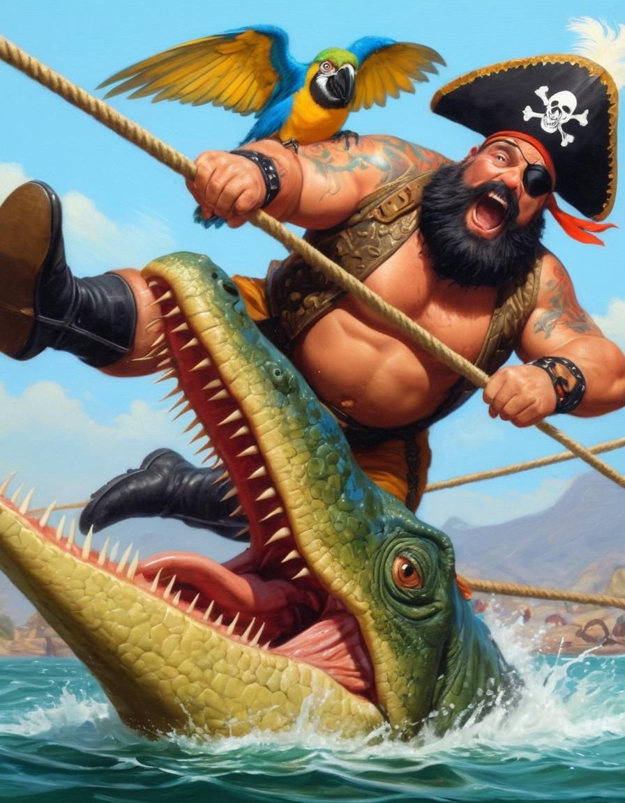 Pirate Wrestler Lou Battles Dinosaur by Alex Ross