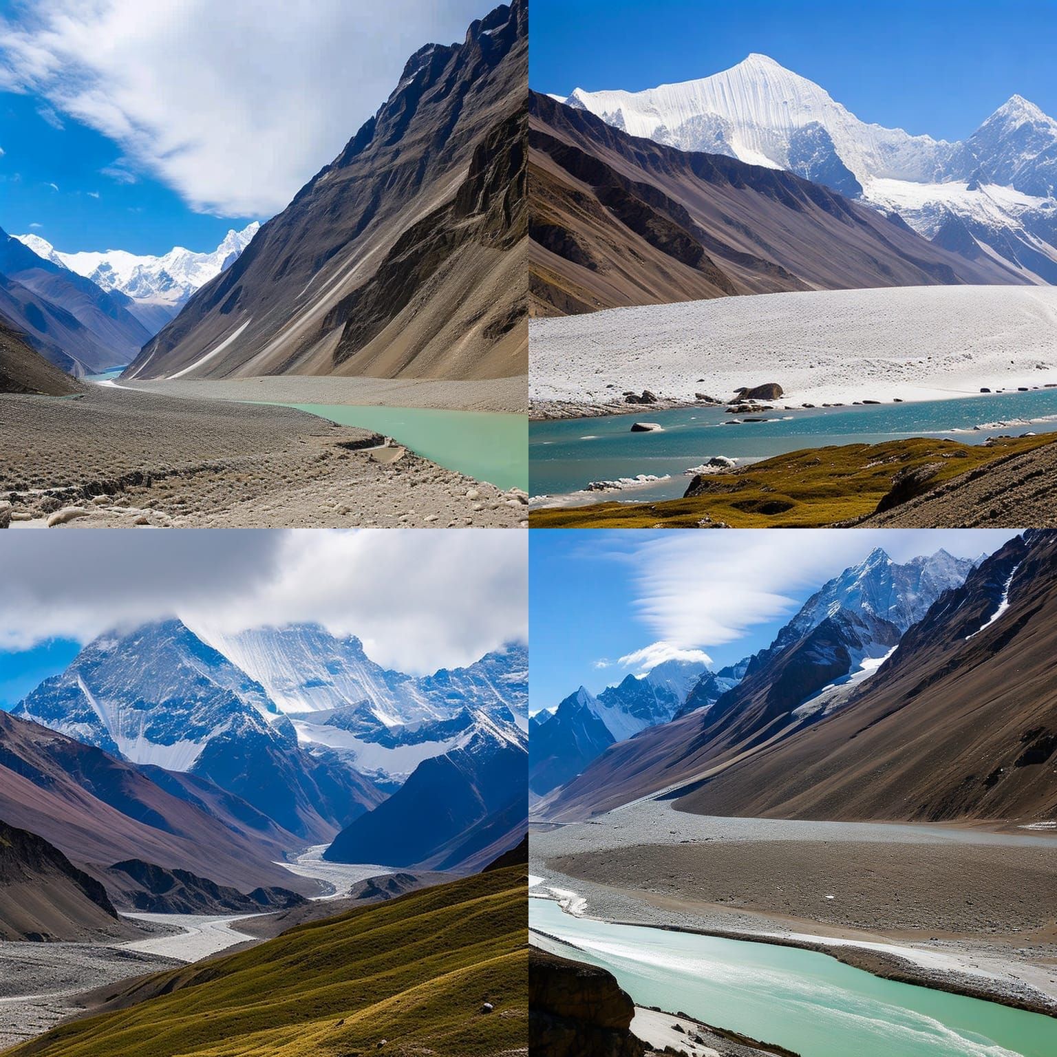Himalayan Glacier Flowing Through Snow Peaks