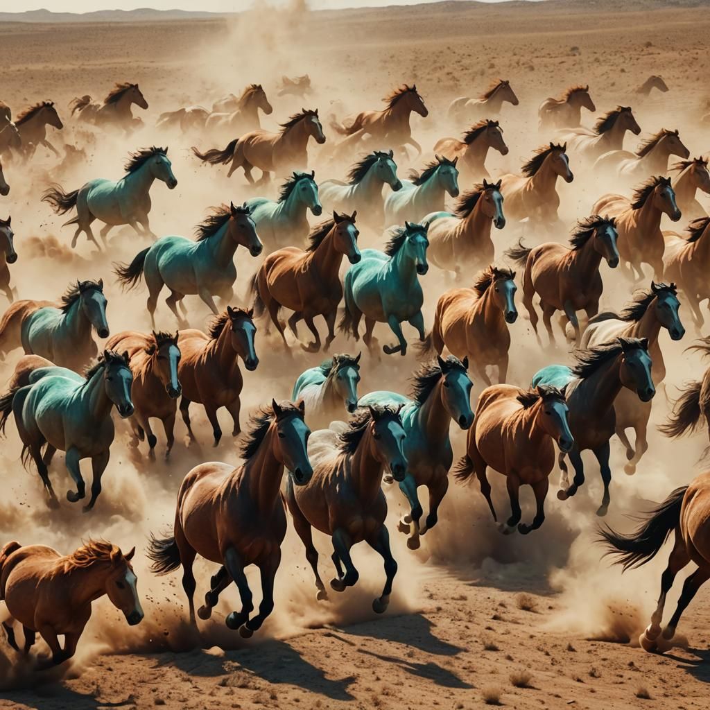 Wild Horses Racing Over Dusty Land in Matte Painting