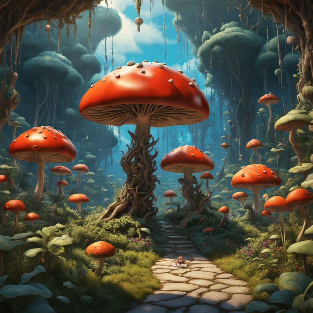 Whimsical Garden Scene in Vibrant Colors