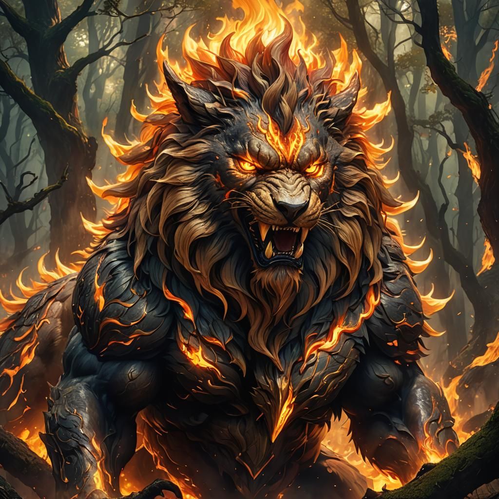 Fiery Guardian Creature in Anime Style