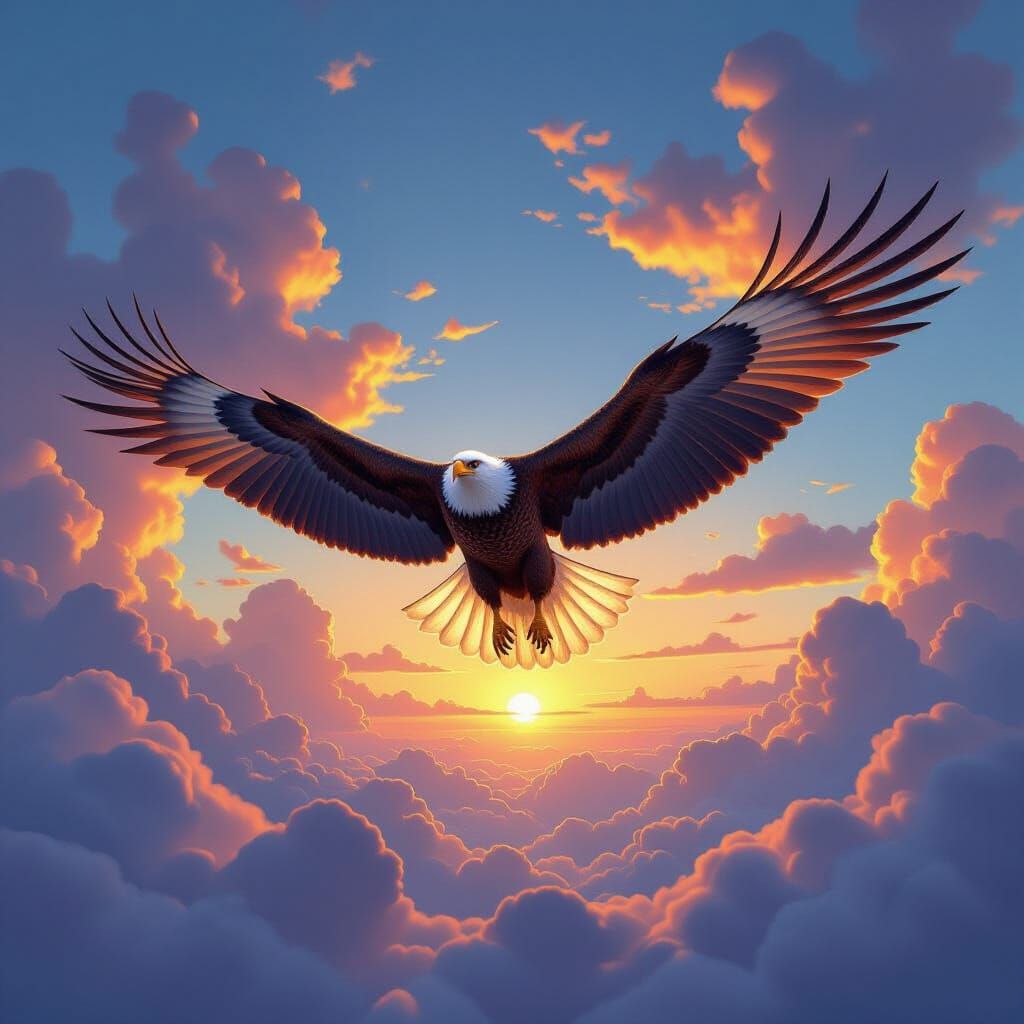 Eagle Soaring Through Vibrant Sky in Matte Painting Style
