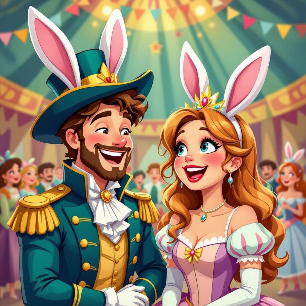 Prince and Piglet Princess in Carnival, Whimsical Art