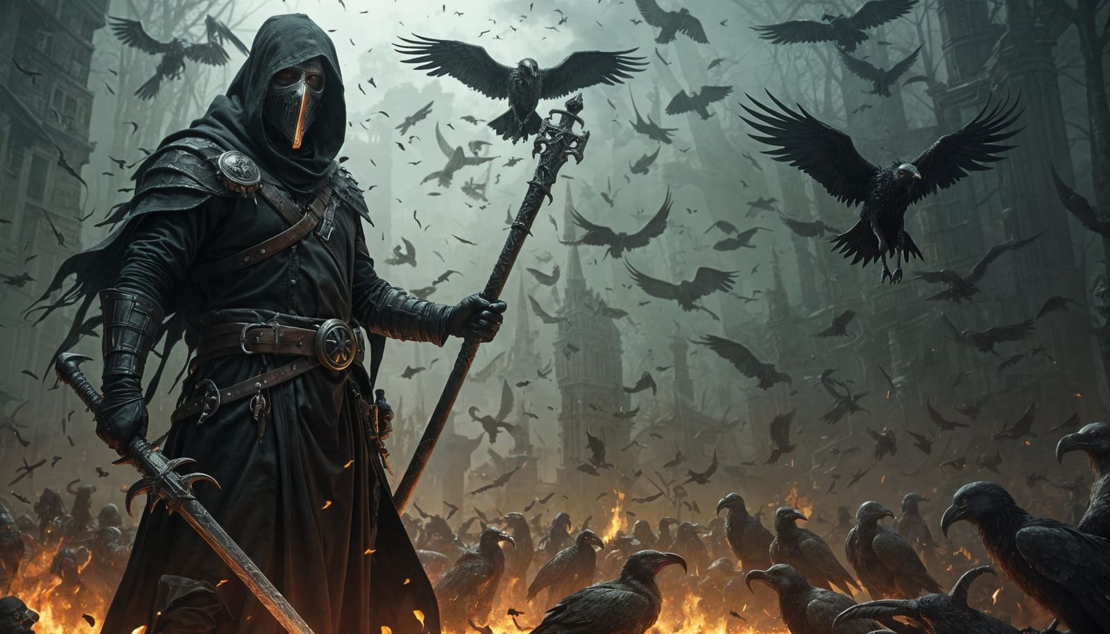 Dark Fantasy Reaping Angel with Vultures in Frazetta-Inspire...